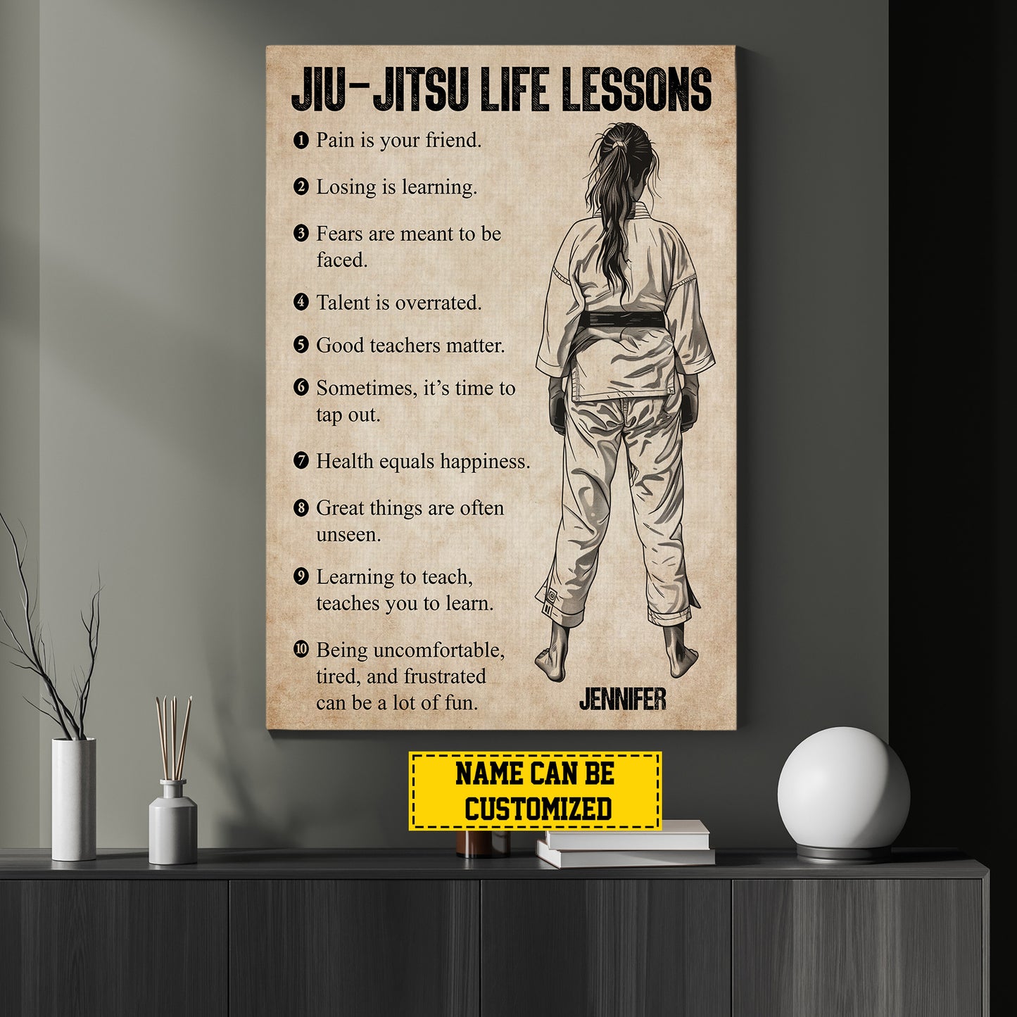 Jiu Jitsu Life Lessons, Personalized Jiu Jitsu Girl Canvas Painting, Inspirational Quotes Wall Art Decor, Poster Gift For Fan Of Jiu Jitsu