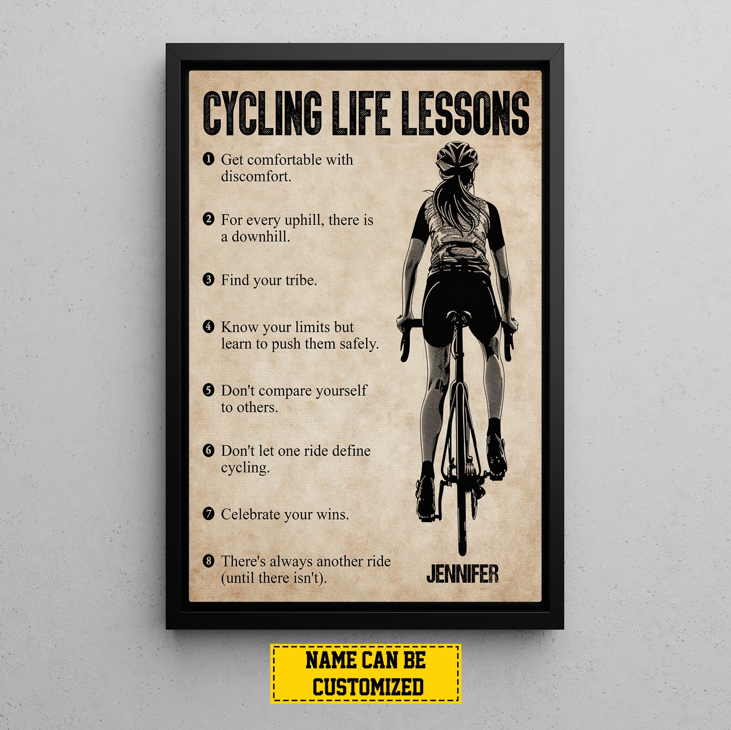 Cycling Life Lessons, Personalized Cycling Girl Canvas Painting, Inspirational Quotes Wall Art Decor, Poster Gift For Cycling Lovers, Cycler