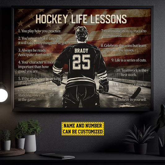 Hockey Boy Canvas Painting, Believe In Yourself, Inspirational Quotes Wall Art Decor, Personalized Poster Gift For Hockey Lovers, Hockey Players