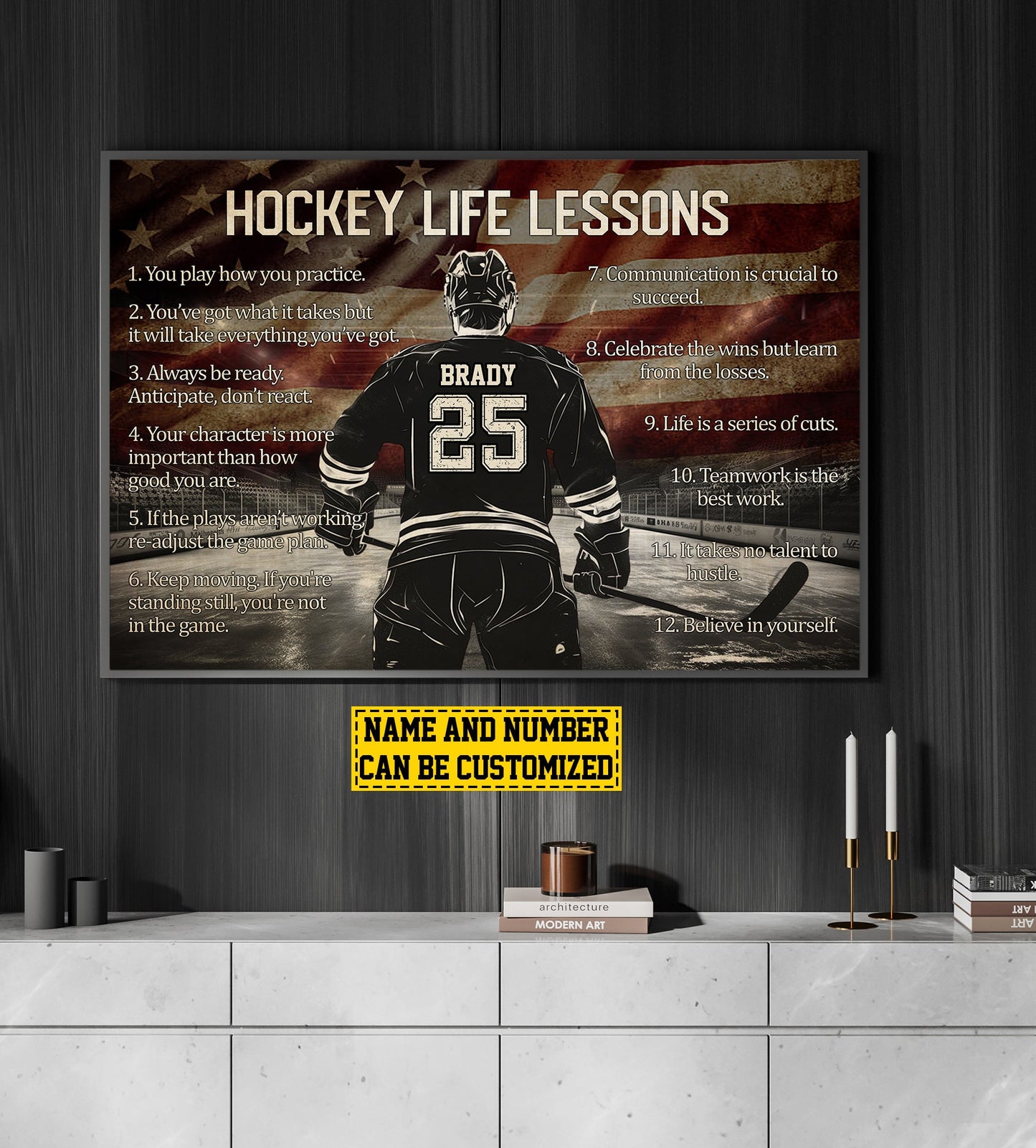 Hockey Boy Canvas Painting, Believe In Yourself, Inspirational Quotes Wall Art Decor, Personalized Poster Gift For Hockey Lovers, Hockey Players
