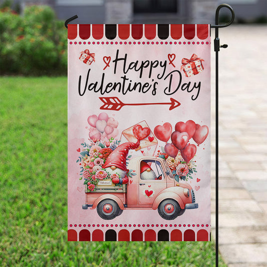 Valentine's Day Gnomies Flag, Red Truck Heart, Gnome Garden Flag & House Flag Gift, Valentines Outdoor Decoration