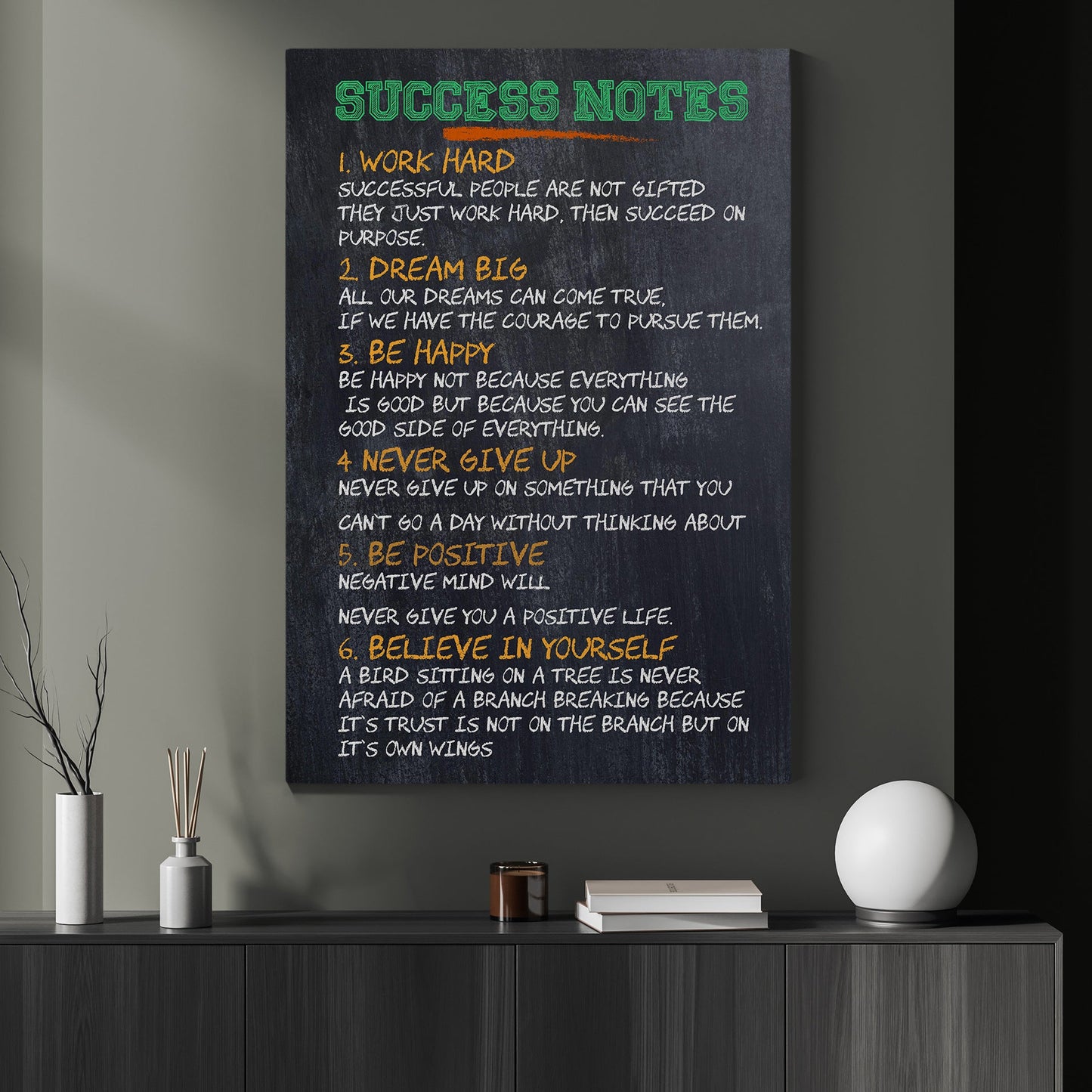 Success Notes, Motivated Canvas Painting, Inspirational Quotes Wall Art Decor, Poster Gift