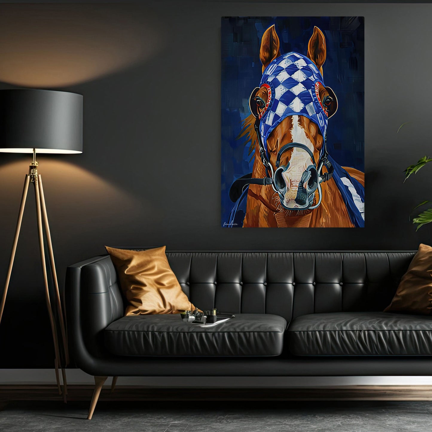 Secretariat Canvas Painting, A Brown Horse Wearing Blue White Checkered Silks, Jockey  Wall Art Decor, Poster Gift For Horse Racing Lovers