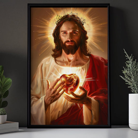 Glory of the Sacred Heart, Jesus Canvas Painting, God Wall Art Decor, Poster Gift For Christian Lovers