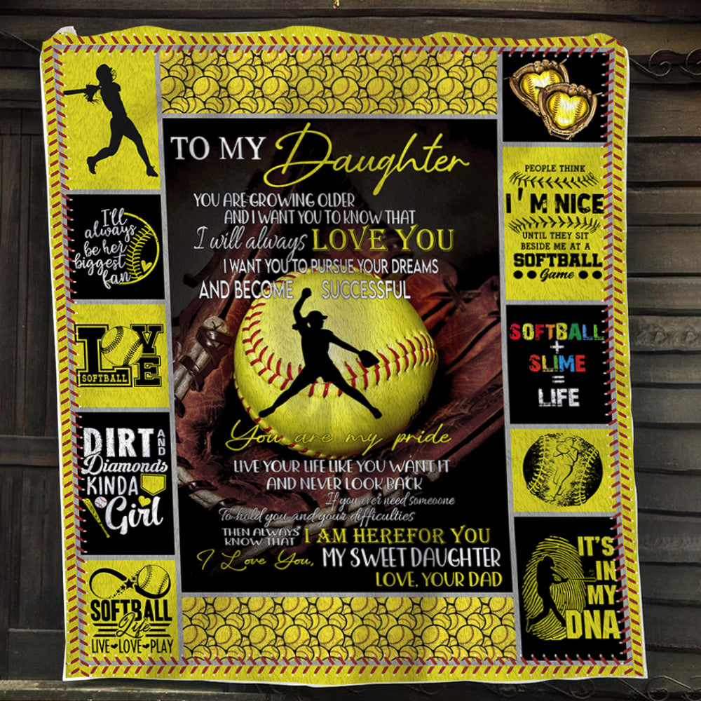 Softball Blanket, To My Daughter I Will Always Love You Fleece Blanket - Sherpa Blanket Gift For Softball Lovers, Softball Players, Softball Girls