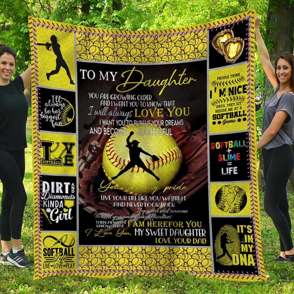 Softball Blanket, To My Daughter I Will Always Love You Fleece Blanket - Sherpa Blanket Gift For Softball Lovers, Softball Players, Softball Girls