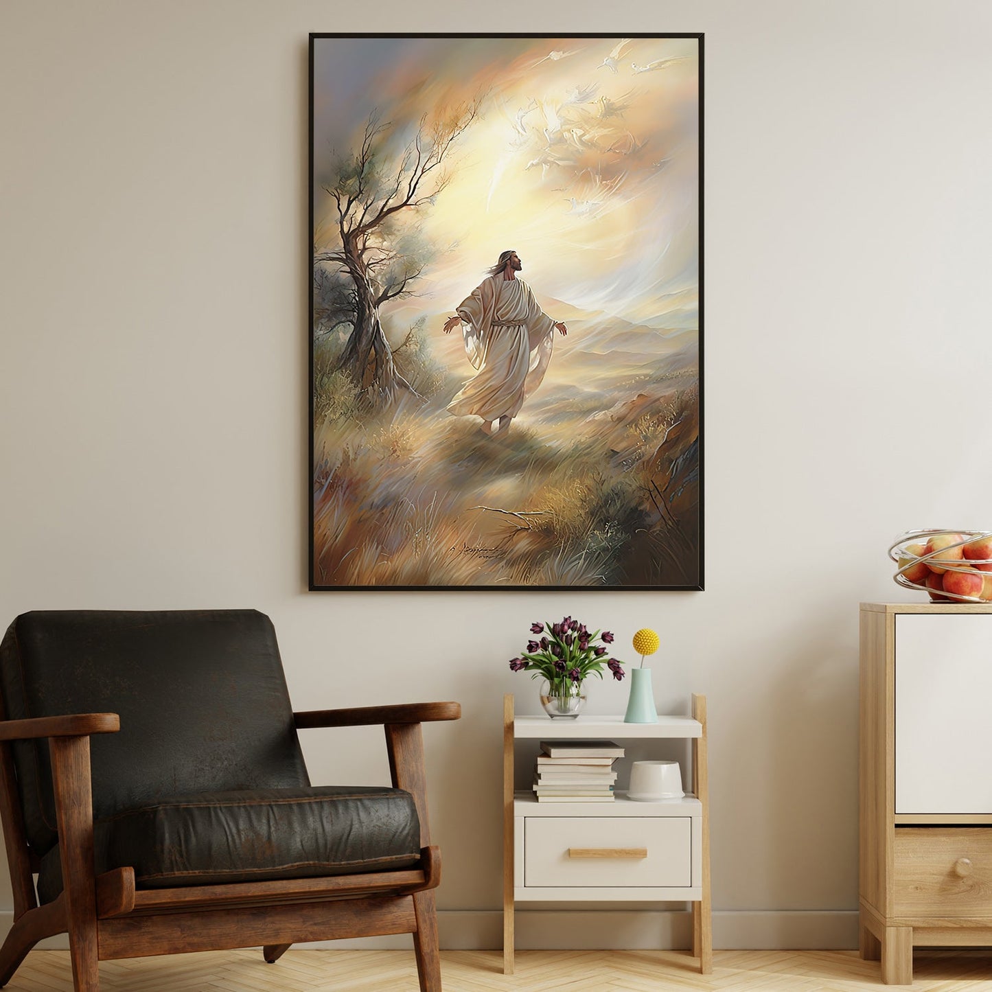 Celestial Journey Through the Dunes, Jesus Christian Canvas Painting, Xmas Wall Art Decor - Christmas Poster Gift