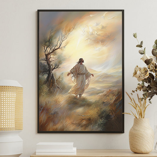 Celestial Journey Through the Dunes, Jesus Christian Canvas Painting, Xmas Wall Art Decor - Christmas Poster Gift