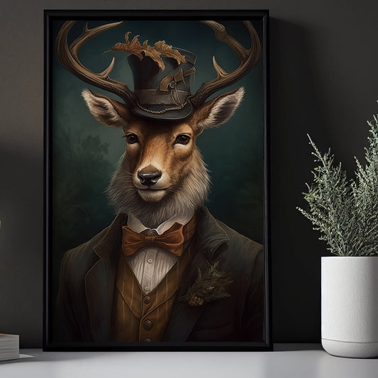 Victorian The Old Man Stag Deer Portrait, Gothic Canvas Painting, Victorian Animal Wall Art Decor - Vintage Animal Poster Gift