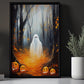 The Ghost In Pumpkin Garden Halloween Canvas Painting, Wall Art Decor - Dark Ghost Halloween Poster Gift