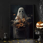 The Ghost Brings Wild Flowers Spooky Halloween Canvas Painting, Wall Art Decor - Dark Ghost Halloween Poster Gift