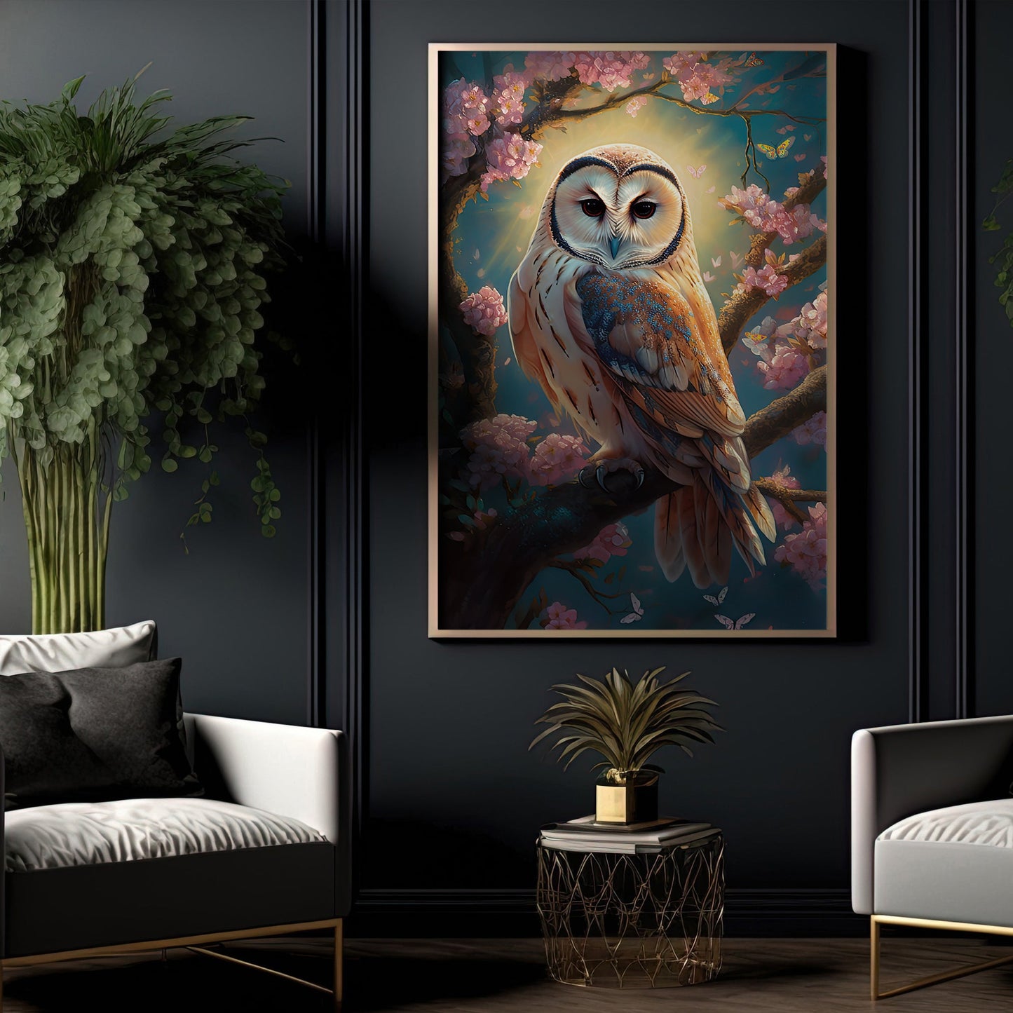 Starry Night In The Forest, Owl Canvas Panting, Wall Art Decor - Owl Poster Gift