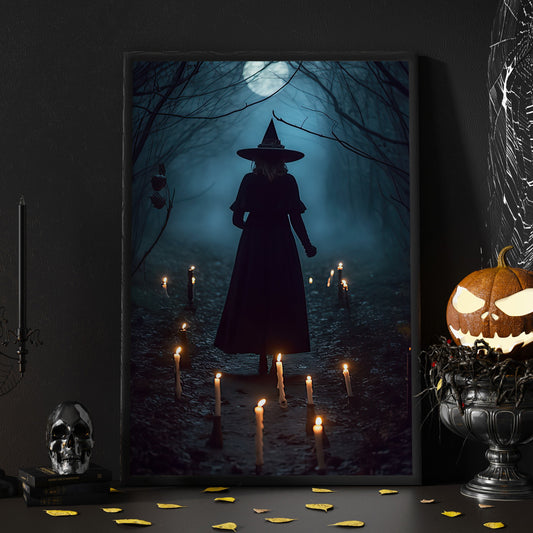 The Witch In Moonlight Vintage Halloween Canvas Painting, Wall Art Decors - Dark Academia Halloween Poster Gift Decoration For Living Room Bed Room