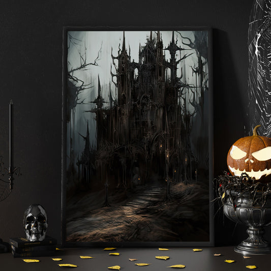 The Haunting House Halloween Canvas Painting, Wall Art Decor - Horror Spooky House Halloween Poster Gift