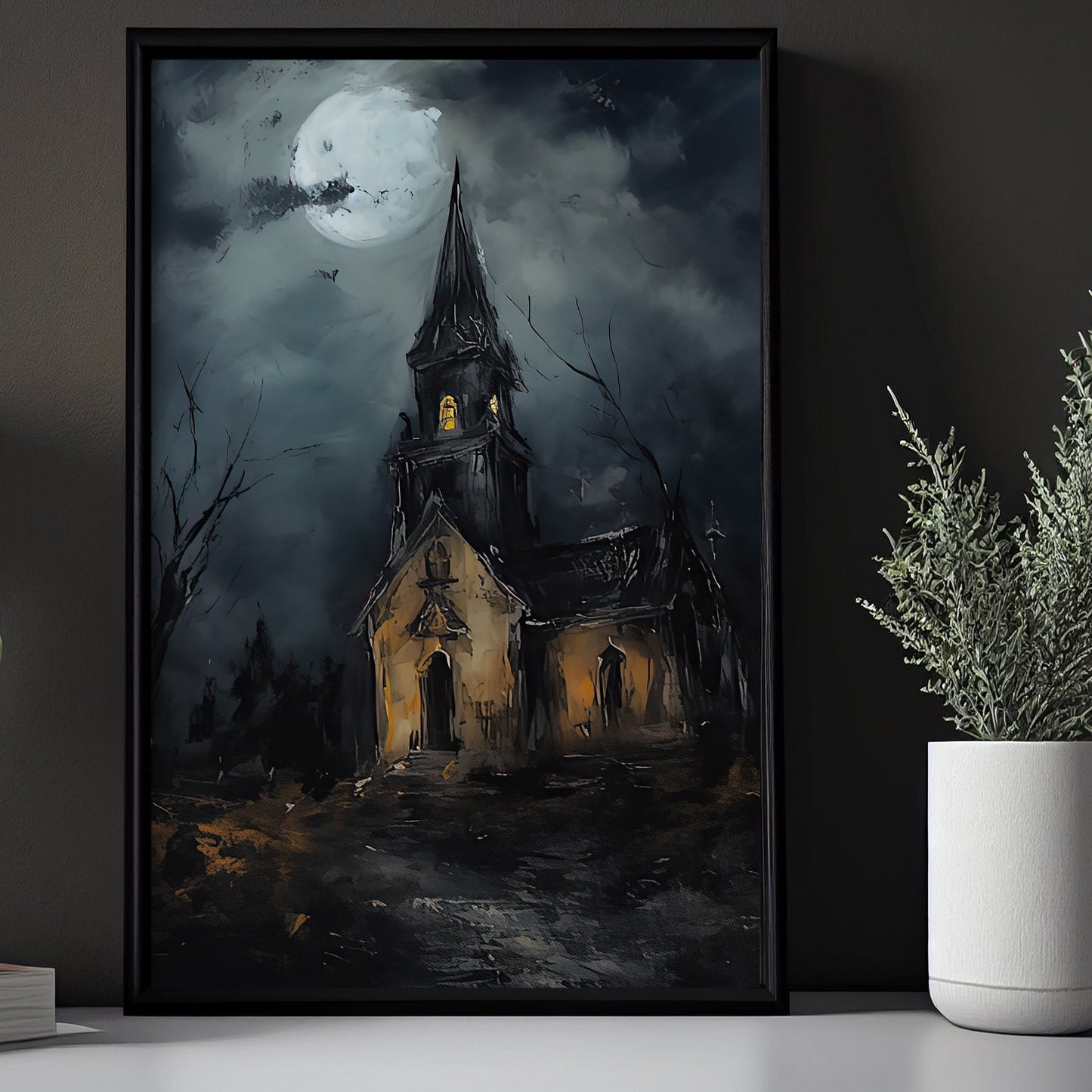 The Spooky House At Night Halloween Canvas Painting, Wall Art Decor - Horror Haunting House Halloween Poster Gift