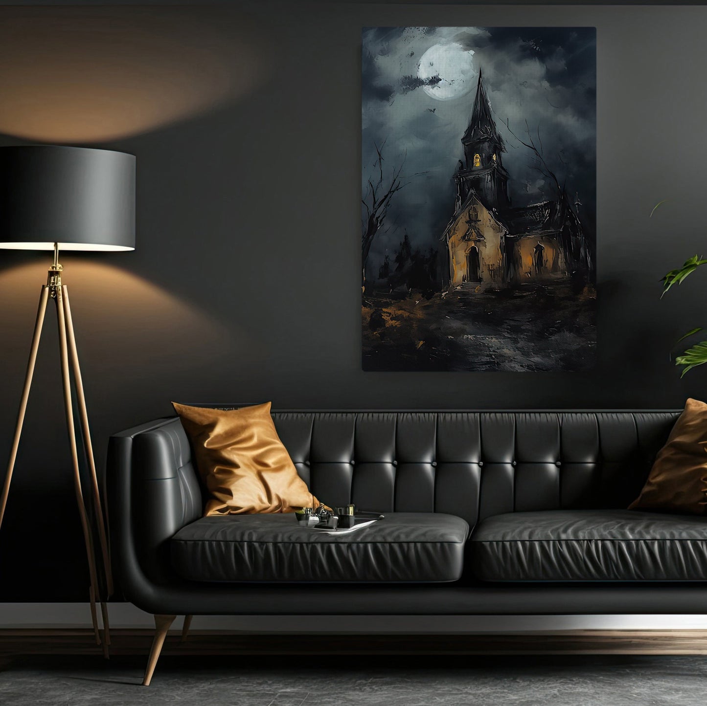 The Spooky House At Night Halloween Canvas Painting, Wall Art Decor - Horror Haunting House Halloween Poster Gift