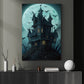 Spooky Witchy House Under Moon Dark Surreal Halloween Canvas Painting, Wall Art Decor - Horror Haunted House Halloween Poster Gift