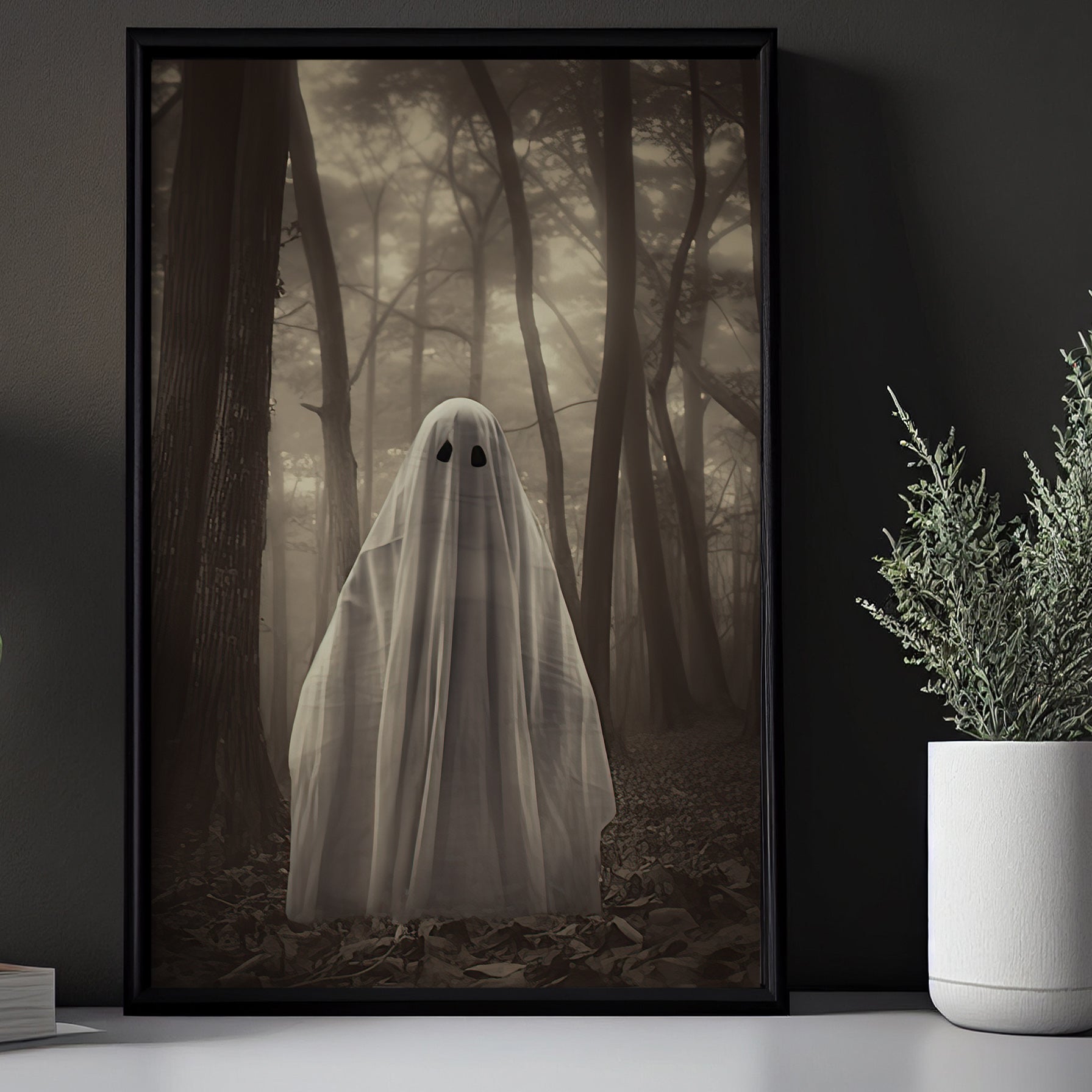 The Ghost In The Dark Forest Halloween Canvas Painting, Wall Art