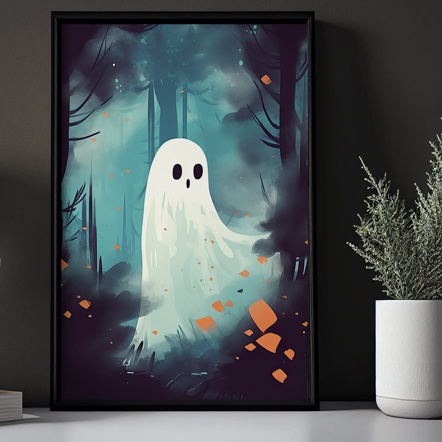 Cute Ghost Vintage Halloween Canvas Painting, Wall Art Decor - Dark Surreal Ghost Halloween Poster Gift