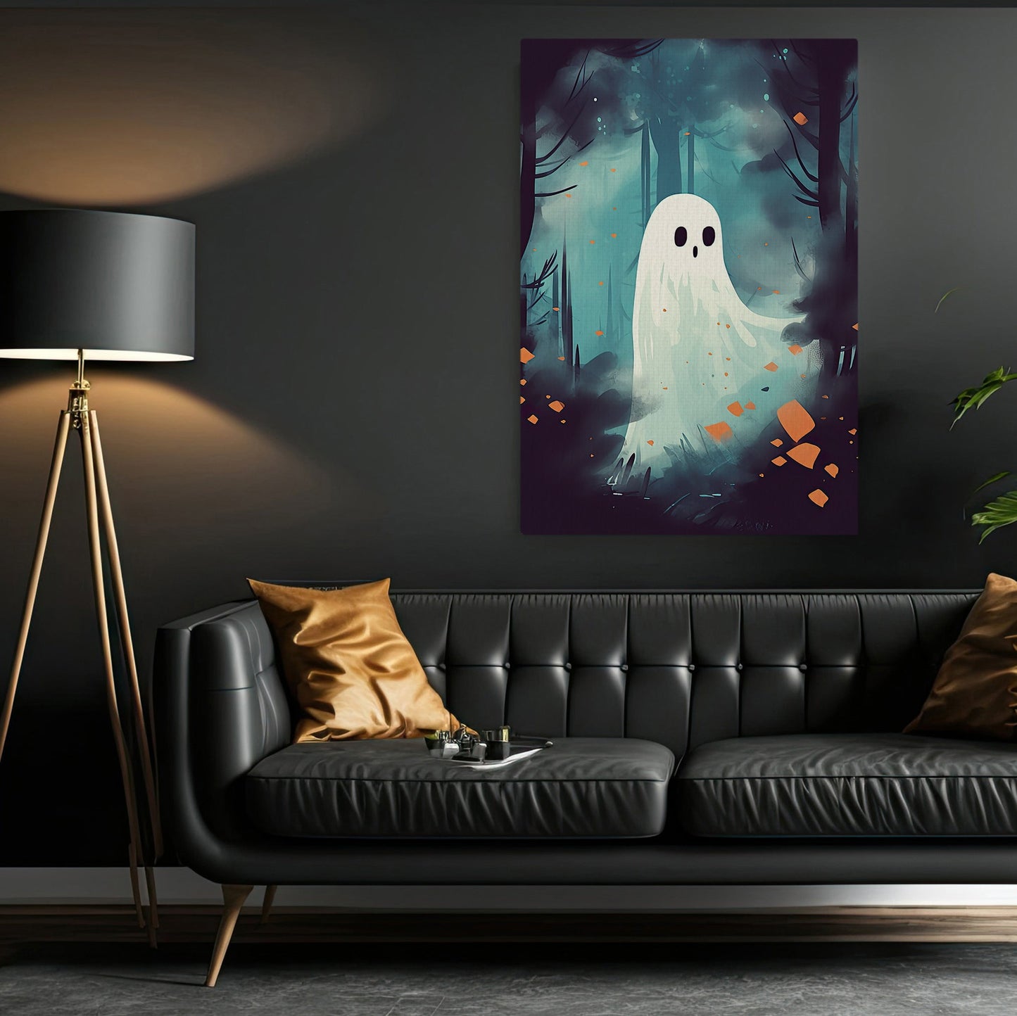 Cute Ghost Vintage Halloween Canvas Painting, Wall Art Decor - Dark Surreal Ghost Halloween Poster Gift