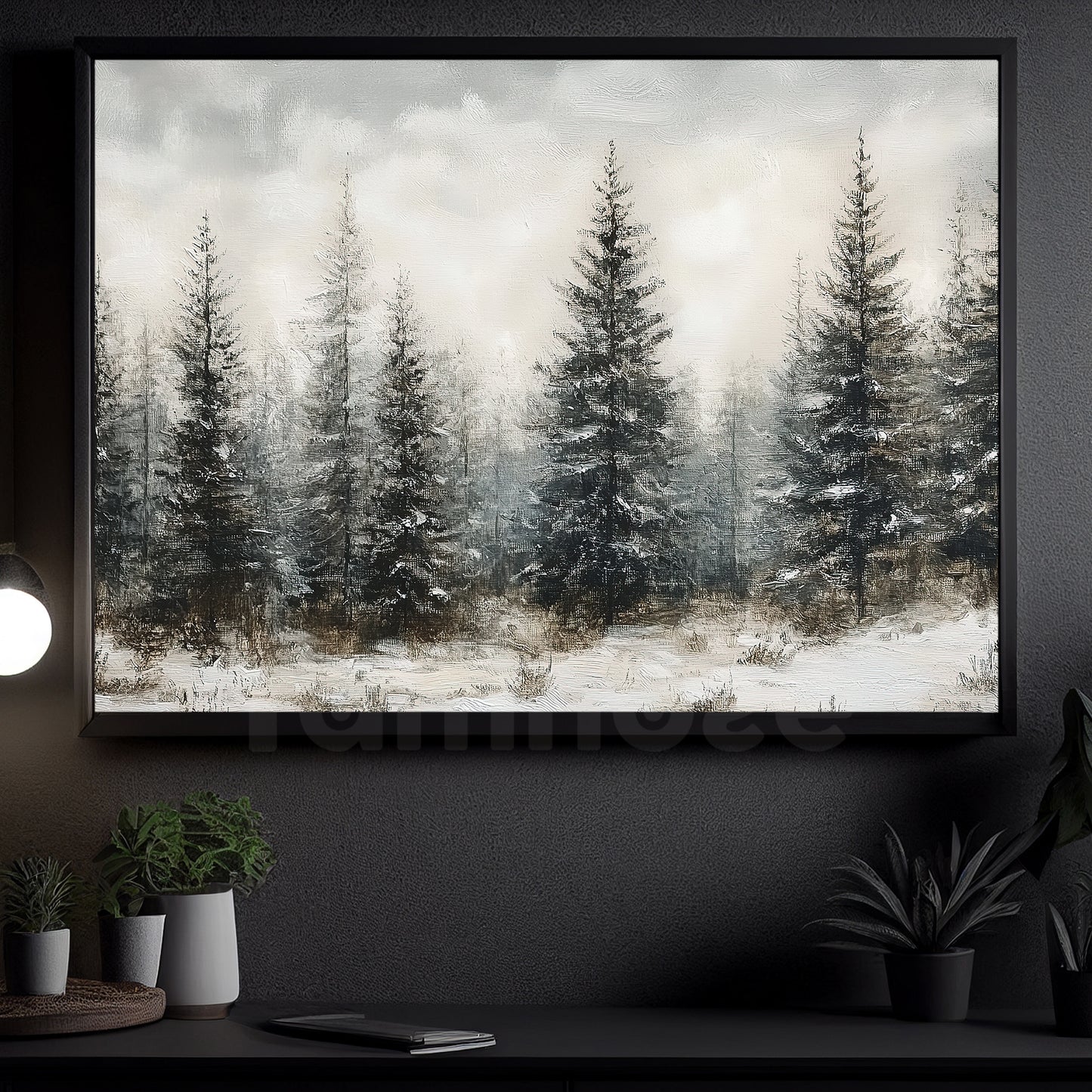 Christmas Canvas Painting, Pine Trees In The Snow Winter Wall Art Decor, Xmas Poster Gift