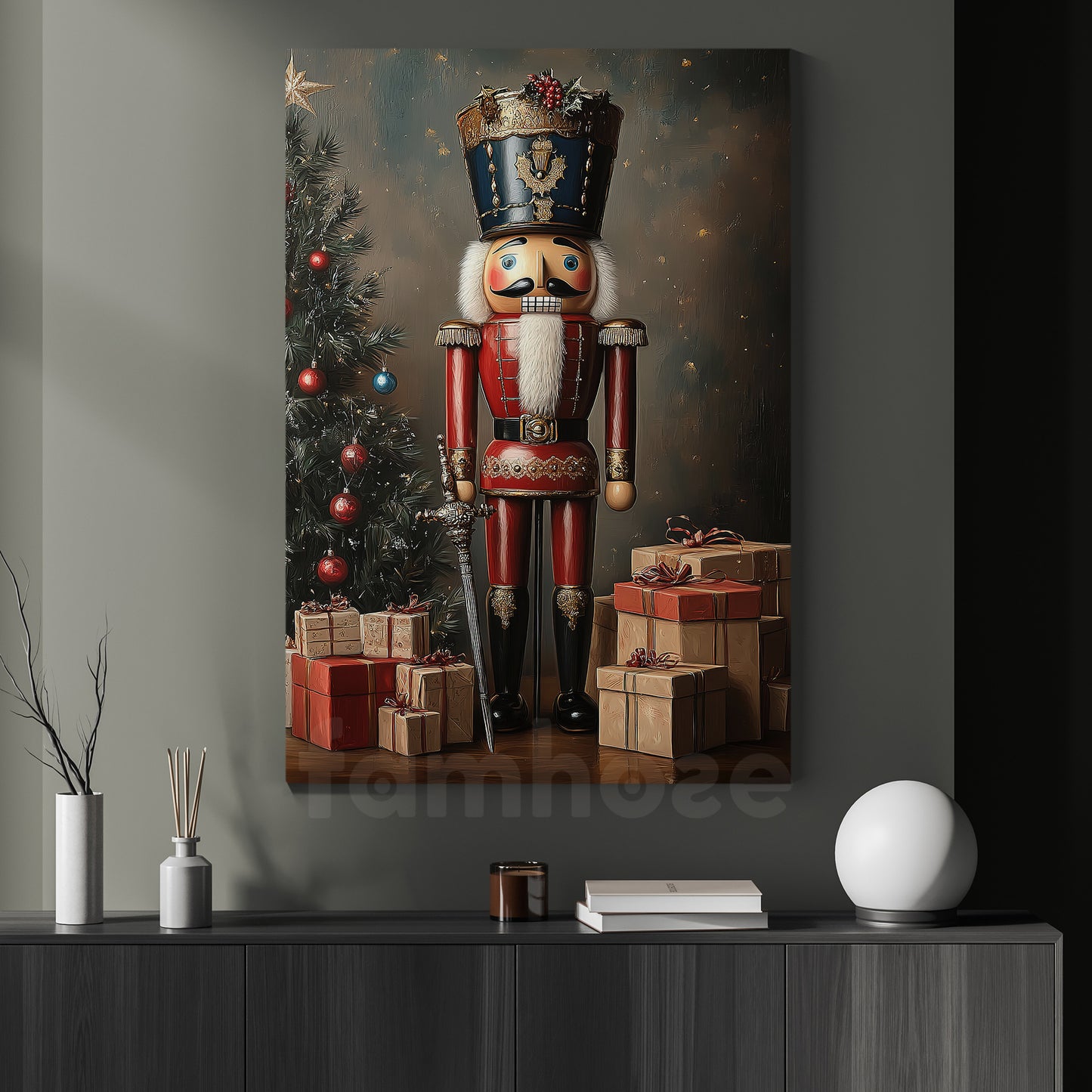 Vintage Christmas Nutcracker Canvas Painting, Guardian of Christmas Winter Wall Art Decor, Xmas Poster Gift For Nutcracker Lovers