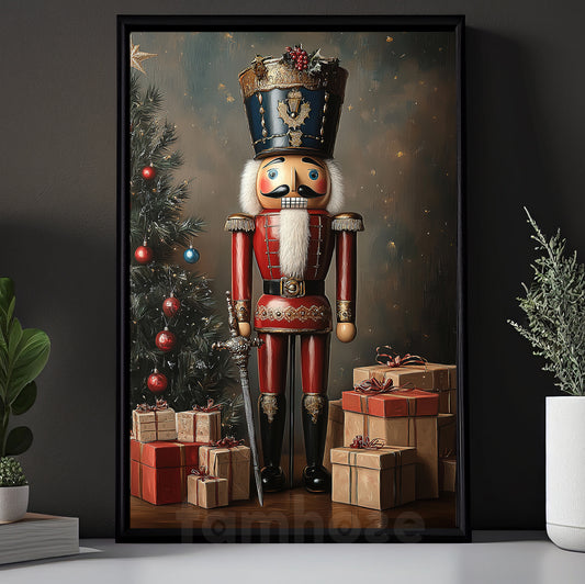 Vintage Christmas Nutcracker Canvas Painting, Guardian of Christmas Winter Wall Art Decor, Xmas Poster Gift For Nutcracker Lovers