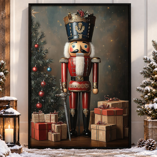 Vintage Christmas Nutcracker Canvas Painting, Guardian of Christmas Winter Wall Art Decor, Xmas Poster Gift For Nutcracker Lovers