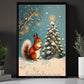 Christmas Squirrel Canvas Painting, Squirrel Decorating Snowy Christmas Tree Wall Art Decor, Xmas Poster Gift For Squirrel Lovers