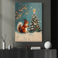 Christmas Squirrel Canvas Painting, Squirrel Decorating Snowy Christmas Tree Wall Art Decor, Xmas Poster Gift For Squirrel Lovers