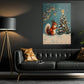 Christmas Squirrel Canvas Painting, Squirrel Decorating Snowy Christmas Tree Wall Art Decor, Xmas Poster Gift For Squirrel Lovers