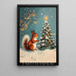Christmas Squirrel Canvas Painting, Squirrel Decorating Snowy Christmas Tree Wall Art Decor, Xmas Poster Gift For Squirrel Lovers