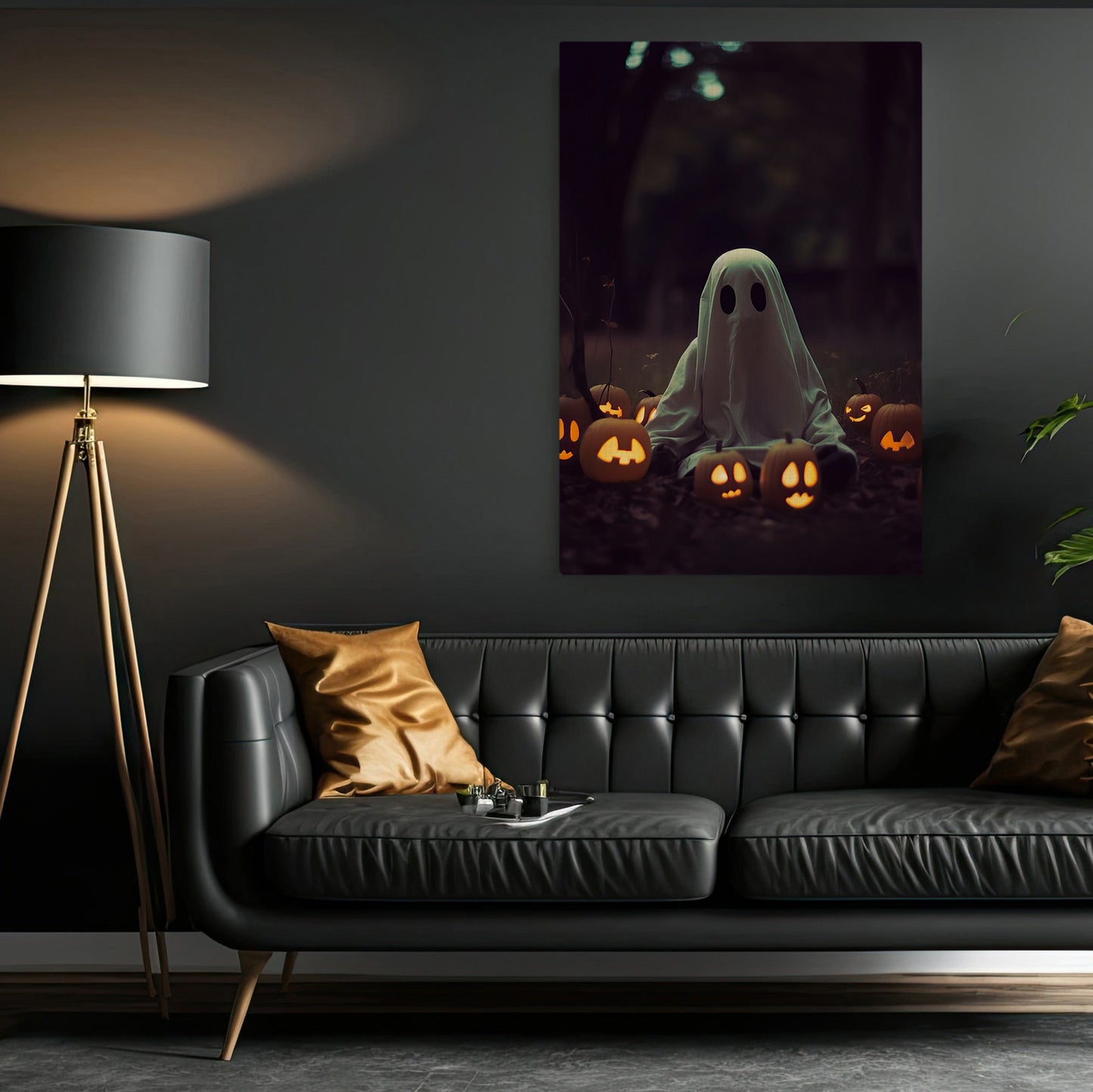 Baby Ghost Twilight Halloween Canvas Painting, Wall Art Decor - Dark Ghost Pumpkin Halloween Poster Gift