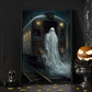 The Sad Ghost In The Train Gothic Halloween Canvas Painting, Wall Art Decor - Vintage Dark Ghost Halloween Poster Gift