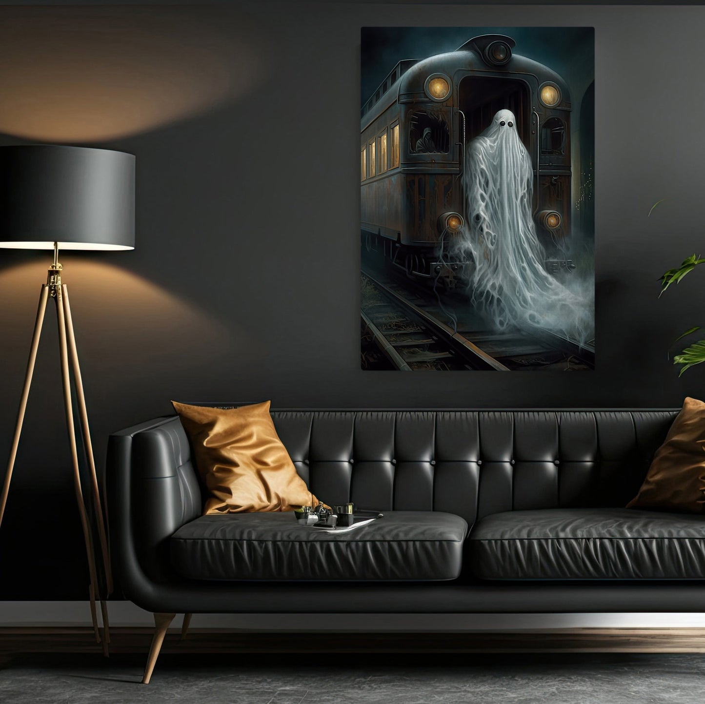 The Sad Ghost In The Train Gothic Halloween Canvas Painting, Wall Art Decor - Vintage Dark Ghost Halloween Poster Gift