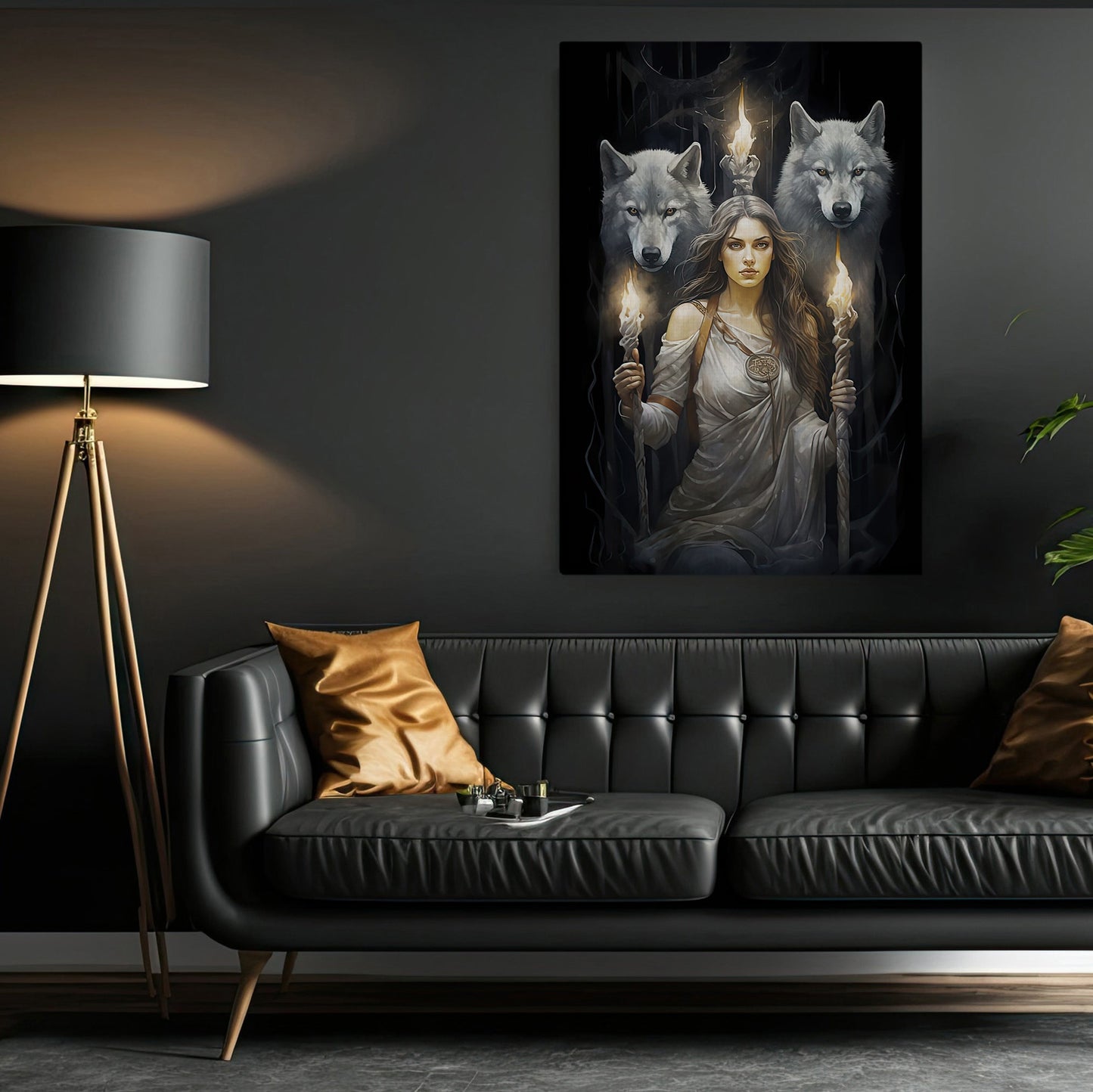Goddess Protector Of Women With Wolf, Goddess Canvas Painting, Wall Art Decor - Victorian Goddess Poster Gift