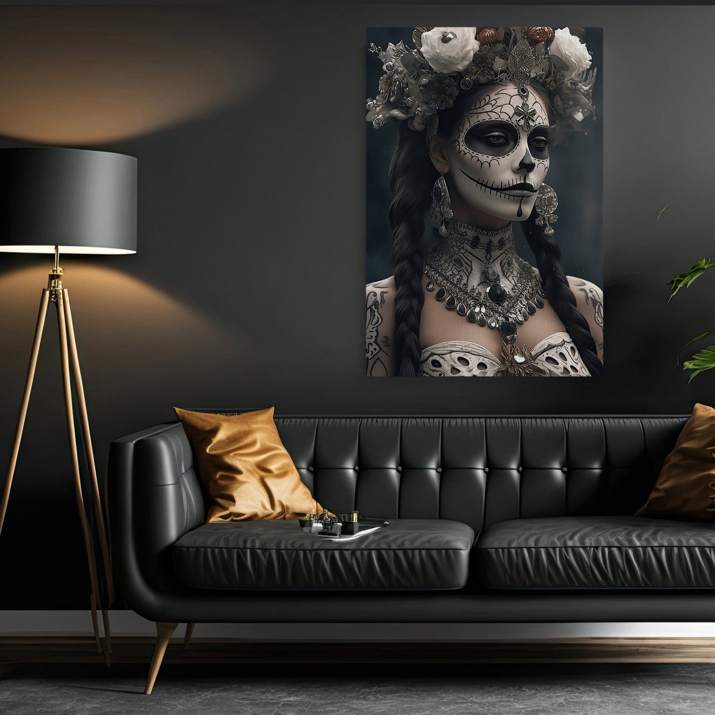 Day Of Death Sugar Skull Mythical, Canvas Painting, Wall Art Decor - Dia de los Muertos Victorian Poster Gift