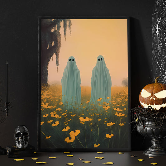 The Ghost In Flower Garden Halloween Canvas Painting, Wall Art Decor - Ghost Halloween Poster Gift