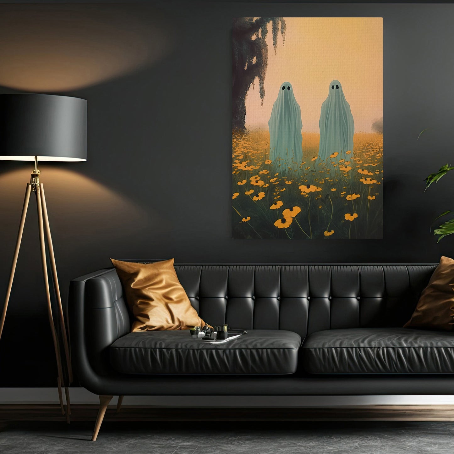 The Ghost In Flower Garden Halloween Canvas Painting, Wall Art Decor - Ghost Halloween Poster Gift