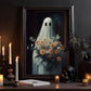 The Ghost Hold Flowers Vintage Halloween Canvas Painting, Wall Art Decor - Dark Gothic Ghost Halloween Poster Gift