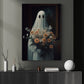 The Ghost Hold Flowers Vintage Halloween Canvas Painting, Wall Art Decor - Dark Gothic Ghost Halloween Poster Gift