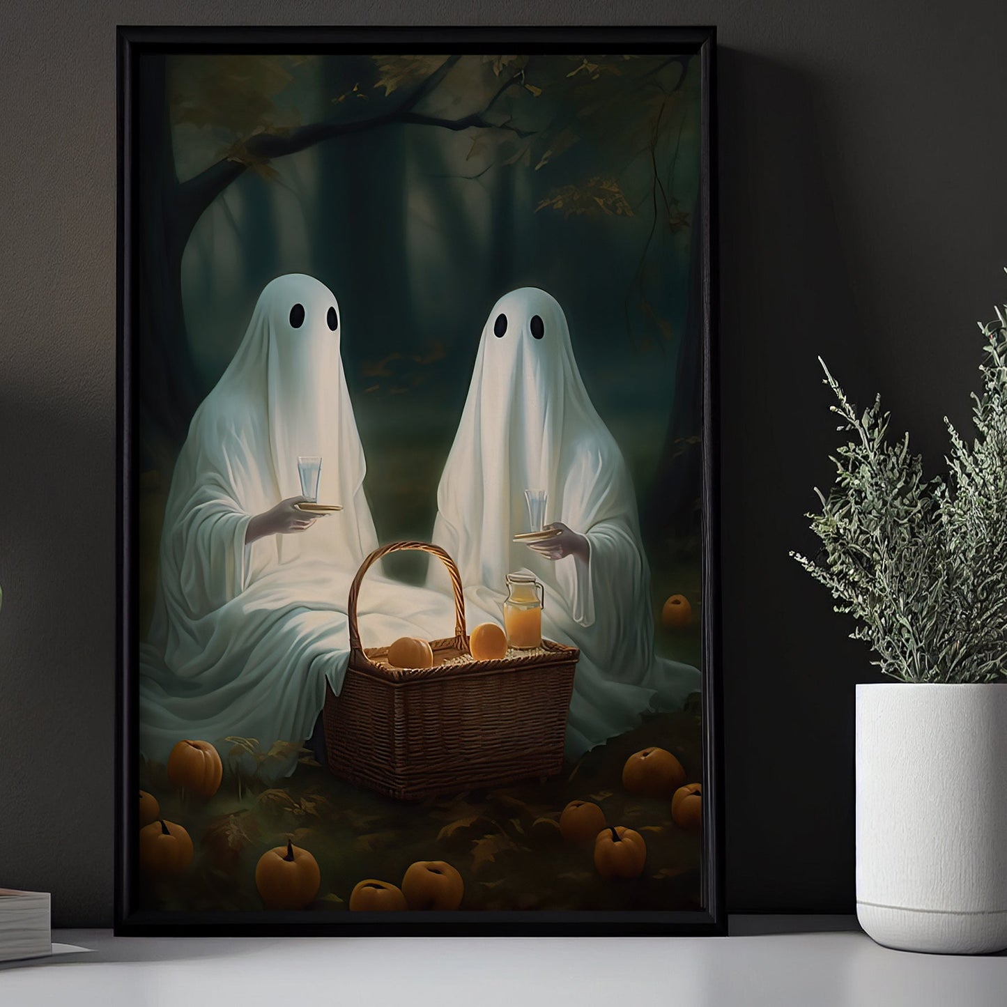 Couple Ghost In Fruit Garden Vintage Halloween Canvas Painting, Wall Art Decor - Dark Gothic Ghost Halloween Poster Gift