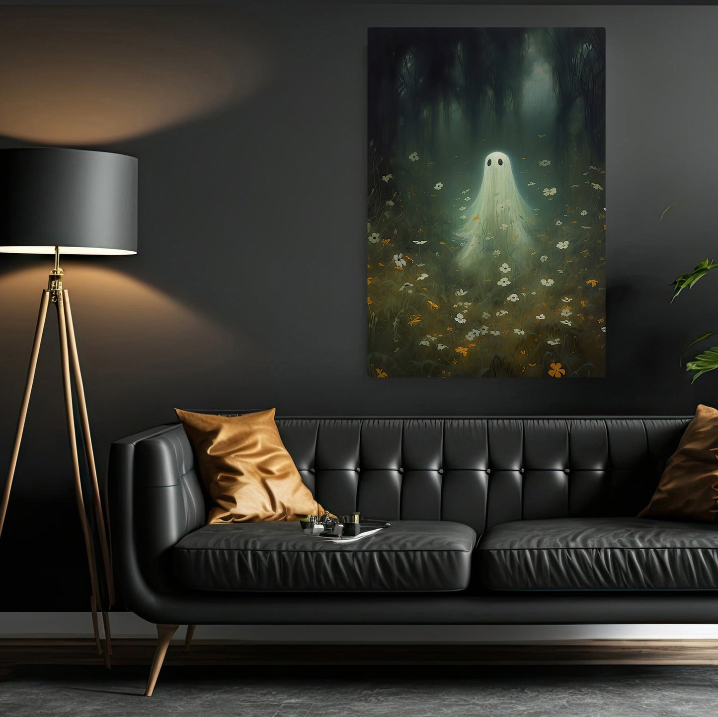 Dreaming Ghost In Wild Flowers Vintage Halloween Canvas Painting, Wall Art Decor - Dark Ghost Halloween Poster Gift