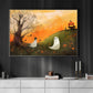 Ghost And Witch Pumpkin Hang Out Halloween Canvas Painting, Wall Art Decor - Dark Ghost Halloween Poster Gift