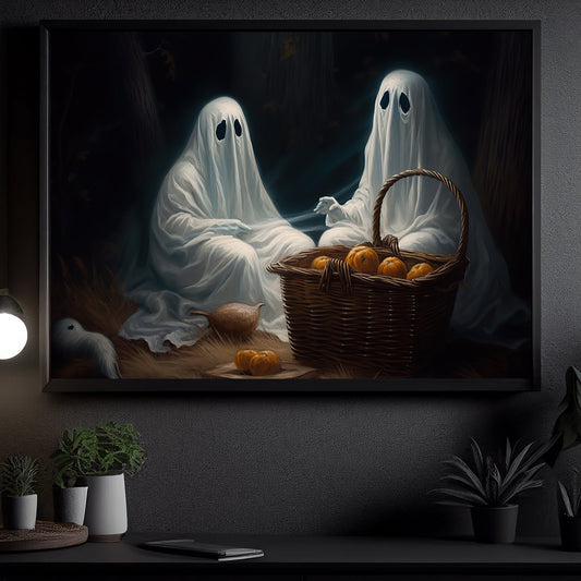 Couple Ghost In Fruit Garden Vintage Halloween Canvas Painting, Wall Art Decor - Ghost Halloween Poster Gift