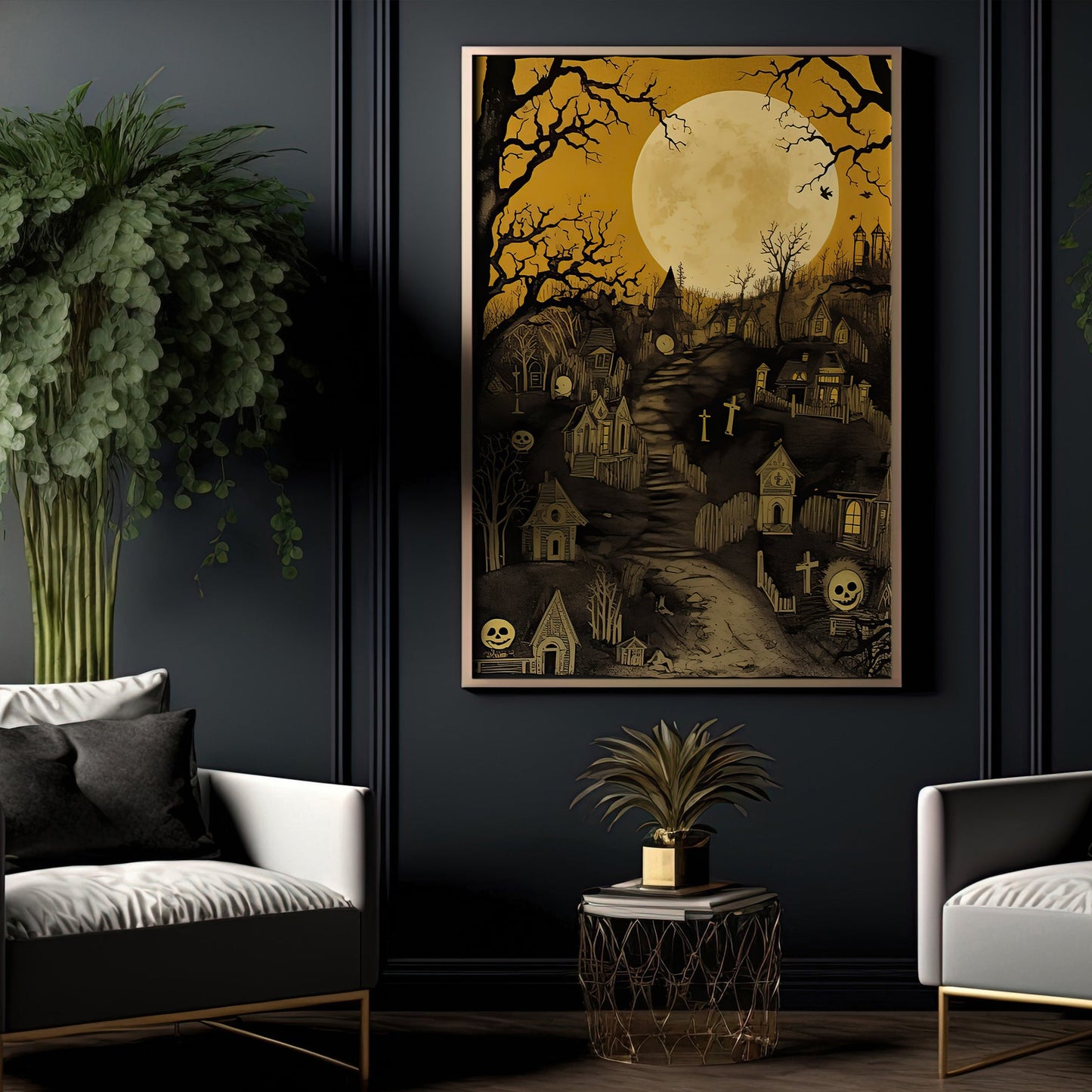 The Witchy House Spooky Halloween Canvas Painting, Wall Art Decor - Halloween Poster Gift