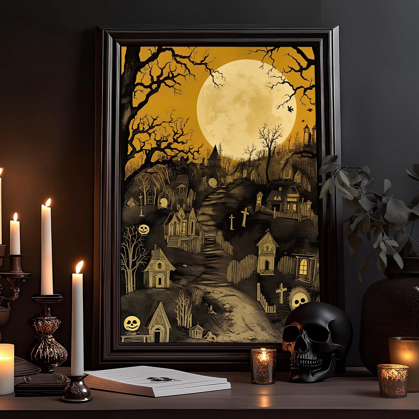 The Witchy House Spooky Halloween Canvas Painting, Wall Art Decor - Halloween Poster Gift