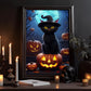 Cute Black Cat Witch Pumpkin Glowing Halloween Halloween Canvas Painting, Wall Art Decor - Black Cat Halloween Poster Gift