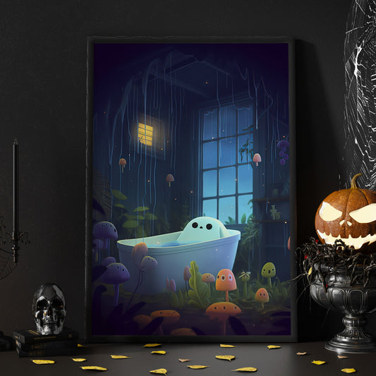 The Spooky Ghost In Bathtub Vintage Halloween Canvas Painting, Wall Art Decor - Halloween Poster Gift