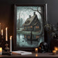 The Witch On Lake Beside Haunting House Vintage Dark Halloween Canvas Painting, Wall Art Decor - Halloween Poster Gift